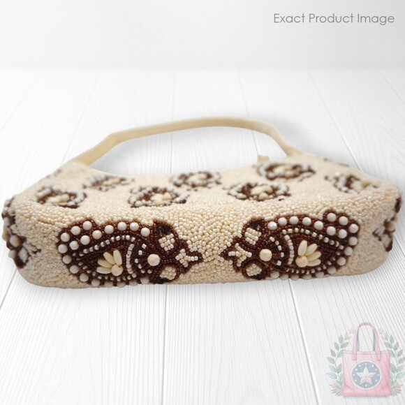 ❤️ vera bradley Paisley Cottage Cream Beaded Roxbury Shoulder Bag Ivory Brown - Picture 6 of 8
